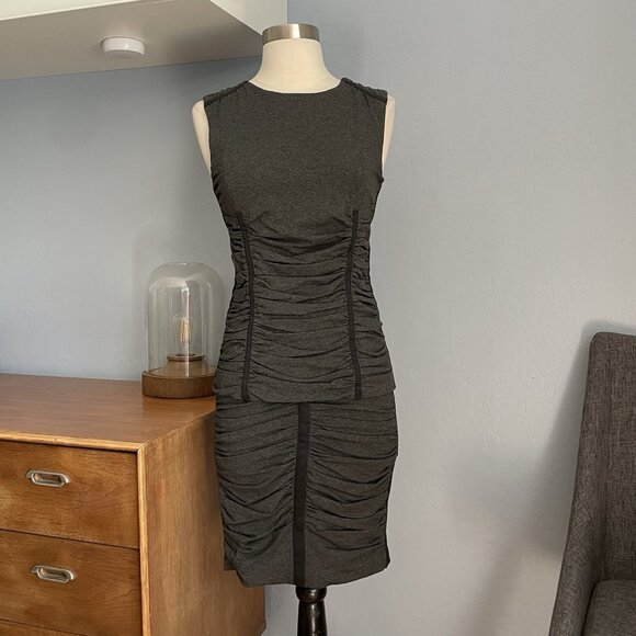 Vtg Dolce & Gabbana Grey Black Ruched Top Skirt Suit Set Bodycon 38 40 Y2K - Picture 1 of 13